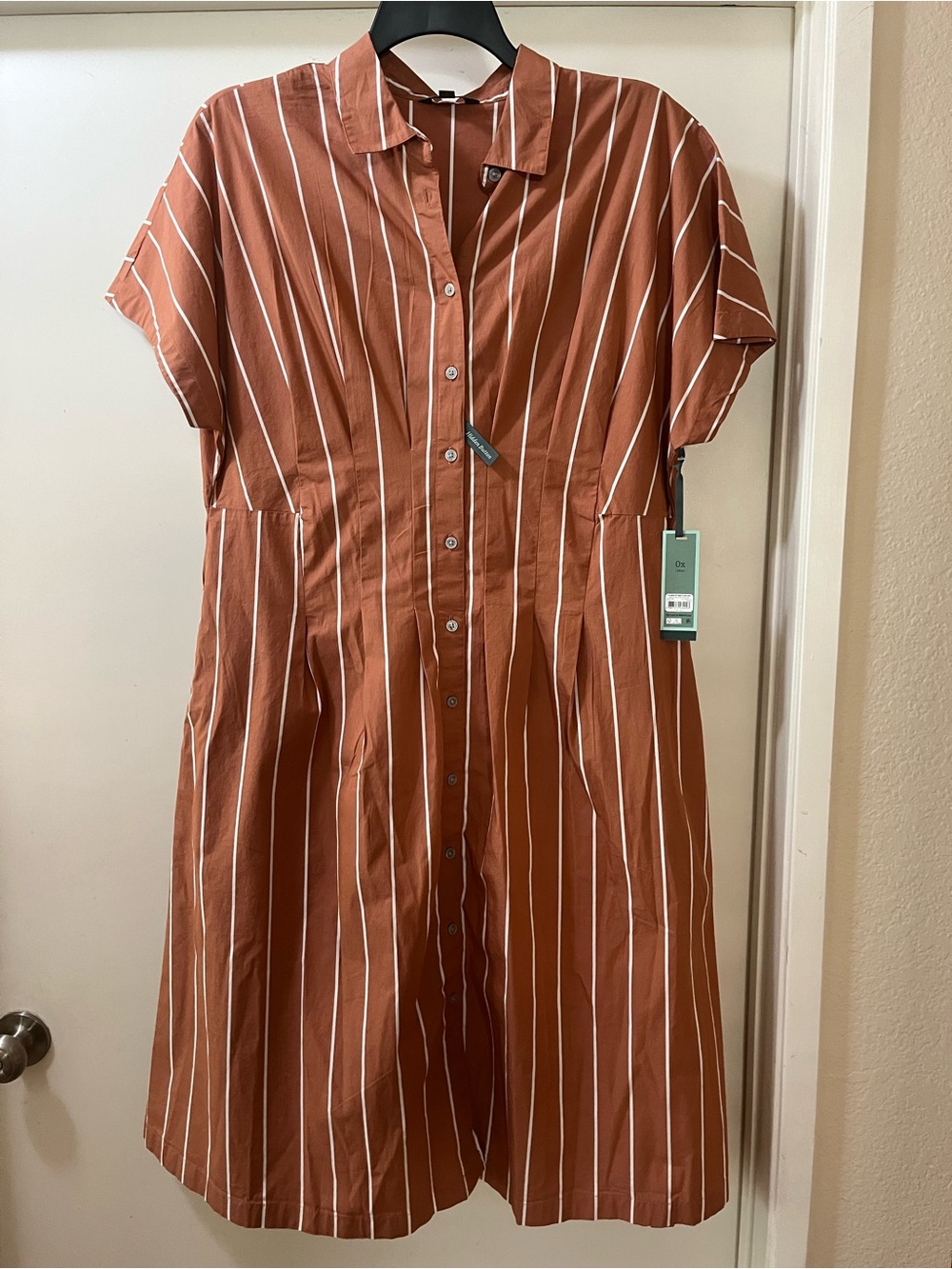 Terra & Sky Rust and White Striped Button-Front Midi Dress
